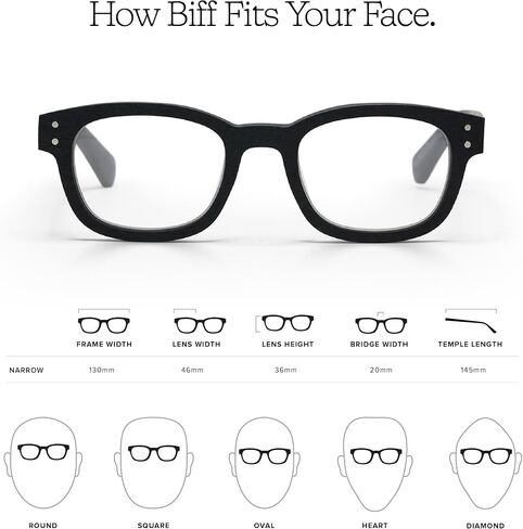 eyebobs - Biff | Premium Traditional and Blue Light Reading Glasses for Men and Women | Square Frame for Narrow Faces in Kuwait