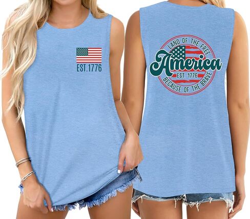 4th of July Tank Tops Women American Flag Top Independence Day Patriotic Tanks USA Flag Casual Sleeveless Shirts in Saudi Arabia