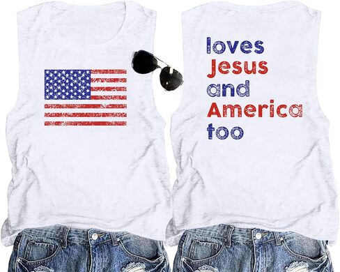 4th of July Tank Tops Women American Flag Top Independence Day Patriotic Tanks USA Flag Casual Sleeveless Shirts in Saudi Arabia