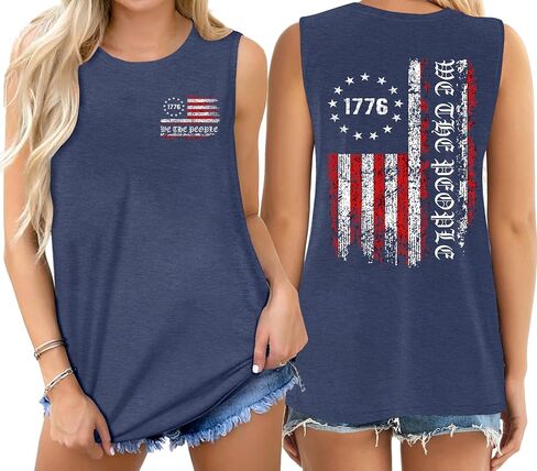 4th of July Tank Tops Women American Flag Top Independence Day Patriotic Tanks USA Flag Casual Sleeveless Shirts in Saudi Arabia
