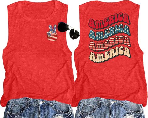 4th of July Tank Tops Women American Flag Top Independence Day Patriotic Tanks USA Flag Casual Sleeveless Shirts in Saudi Arabia