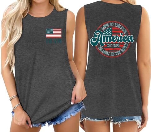 4th of July Tank Tops Women American Flag Top Independence Day Patriotic Tanks USA Flag Casual Sleeveless Shirts in Saudi Arabia