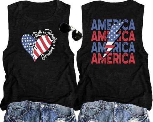 4th of July Tank Tops Women American Flag Top Independence Day Patriotic Tanks USA Flag Casual Sleeveless Shirts in Saudi Arabia