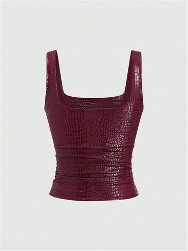 SHENHE Women's Y2k Crocodile Embossed Tank Top Square Neck Fitted Sexy Party Rave Club Top in Saudi Arabia
