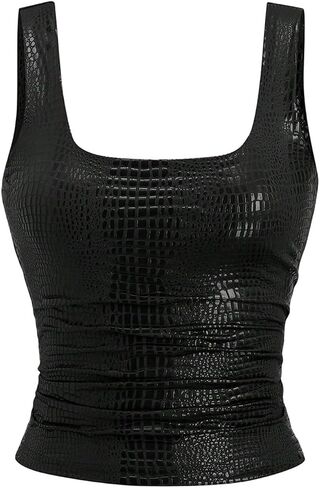 SHENHE Women's Y2k Crocodile Embossed Tank Top Square Neck Fitted Sexy Party Rave Club Top in Saudi Arabia