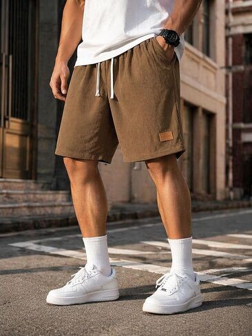 Mens Running Shorts Summer Casual Drawstring Waist Jogger Workout Beach Shorts in Kuwait