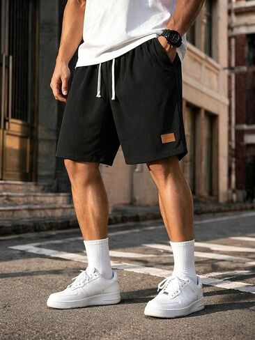 Mens Running Shorts Summer Casual Drawstring Waist Jogger Workout Beach Shorts in Kuwait