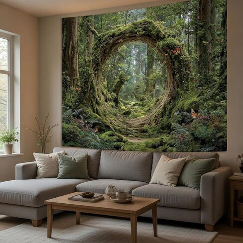 Miytal Enchanted Forest Portal Tapestry, Magical Green Mossy Tree Hole Woodland Aesthetic Wall Hanging, Fantasy Nature Art Decor for Bedroom, Living Room, Dorm - 70.9" x 90.6" in Kuwait