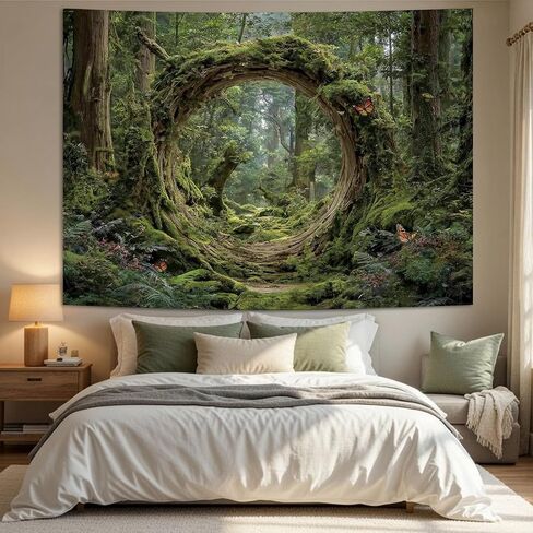 Miytal Enchanted Forest Portal Tapestry, Magical Green Mossy Tree Hole Woodland Aesthetic Wall Hanging, Fantasy Nature Art Decor for Bedroom, Living Room, Dorm - 70.9" x 90.6" in Kuwait