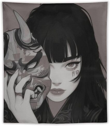 QEOPGNE Wall Tapestry Wall Art Female Samurai Anime Girl Cool Retro Japanese Tapestry for Bedroom Living Room Decor for Men And Woman Tapestries Wall Hanging Decor 50"x60" in Saudi Arabia