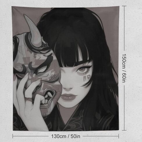 QEOPGNE Wall Tapestry Wall Art Female Samurai Anime Girl Cool Retro Japanese Tapestry for Bedroom Living Room Decor for Men And Woman Tapestries Wall Hanging Decor 50"x60" in Saudi Arabia
