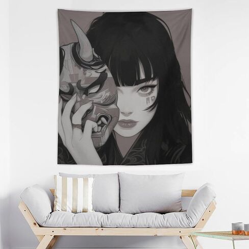 QEOPGNE Wall Tapestry Wall Art Female Samurai Anime Girl Cool Retro Japanese Tapestry for Bedroom Living Room Decor for Men And Woman Tapestries Wall Hanging Decor 50"x60" in Saudi Arabia