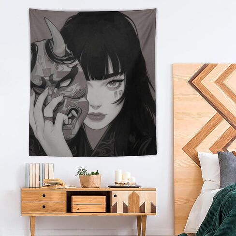 QEOPGNE Wall Tapestry Wall Art Female Samurai Anime Girl Cool Retro Japanese Tapestry for Bedroom Living Room Decor for Men And Woman Tapestries Wall Hanging Decor 50"x60" in Saudi Arabia