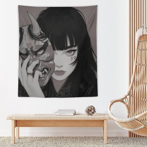 QEOPGNE Wall Tapestry Wall Art Female Samurai Anime Girl Cool Retro Japanese Tapestry for Bedroom Living Room Decor for Men And Woman Tapestries Wall Hanging Decor 50"x60" in Saudi Arabia
