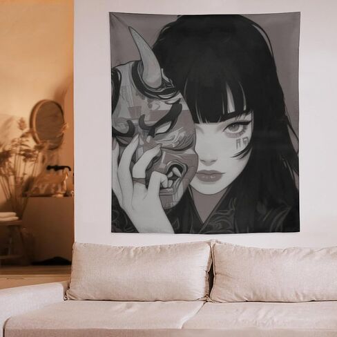 QEOPGNE Wall Tapestry Wall Art Female Samurai Anime Girl Cool Retro Japanese Tapestry for Bedroom Living Room Decor for Men And Woman Tapestries Wall Hanging Decor 50"x60" in Saudi Arabia