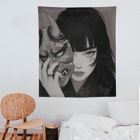 QEOPGNE Wall Tapestry Wall Art Female Samurai Anime Girl Cool Retro Japanese Tapestry for Bedroom Living Room Decor for Men And Woman Tapestries Wall Hanging Decor 50"x60" in Saudi Arabia