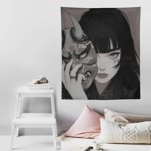 QEOPGNE Wall Tapestry Wall Art Female Samurai Anime Girl Cool Retro Japanese Tapestry for Bedroom Living Room Decor for Men And Woman Tapestries Wall Hanging Decor 50"x60" in Saudi Arabia