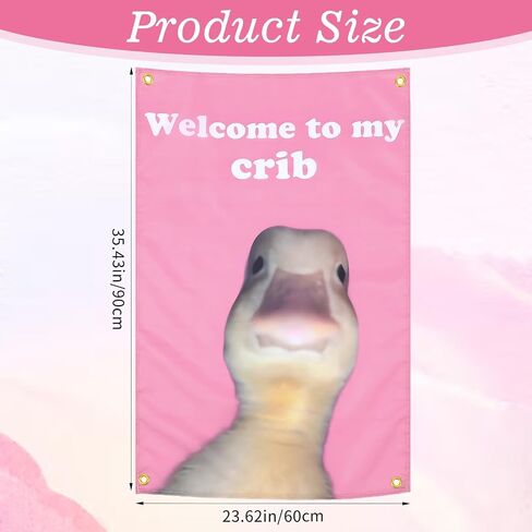 Shimmeroo Funny Tapestry for Bedroom Wall, Welcome to My Crib Flag, 23×35 inch Art Duck Flag Tapestry for College Dorm Room,Festivals Outdoor Activities,Bedroom Decor Wall Hanging - Pink in Saudi Arabia