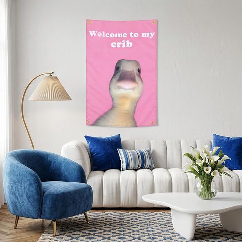 Shimmeroo Funny Tapestry for Bedroom Wall, Welcome to My Crib Flag, 23×35 inch Art Duck Flag Tapestry for College Dorm Room,Festivals Outdoor Activities,Bedroom Decor Wall Hanging - Pink in Saudi Arabia