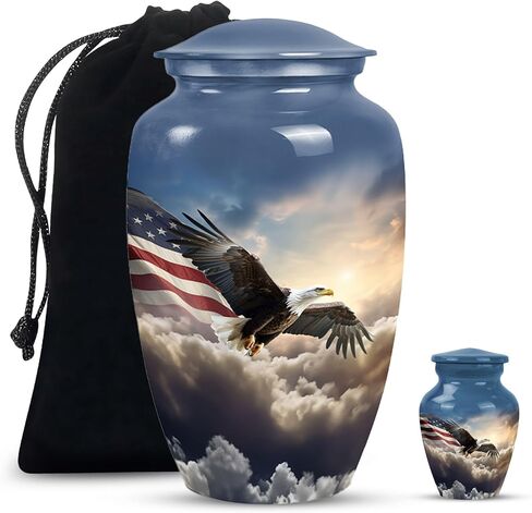 Eagle American Flag Flying Urn - Urn for Ashes Adult Male - Mini Urns for Human Ashes - Urn for Ashes for Women - Cremation Urns for Human Ashes - Blue Urns Combo 10inch & 3inch in Saudi Arabia