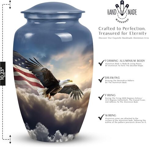 Eagle American Flag Flying Urn - Urn for Ashes Adult Male - Mini Urns for Human Ashes - Urn for Ashes for Women - Cremation Urns for Human Ashes - Blue Urns Combo 10inch & 3inch in Saudi Arabia