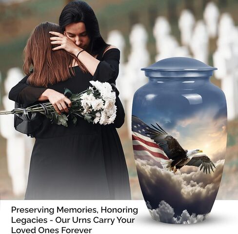 Eagle American Flag Flying Urn - Urn for Ashes Adult Male - Mini Urns for Human Ashes - Urn for Ashes for Women - Cremation Urns for Human Ashes - Blue Urns Combo 10inch & 3inch in Saudi Arabia