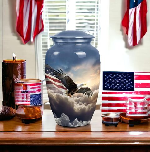 Eagle American Flag Flying Urn - Urn for Ashes Adult Male - Mini Urns for Human Ashes - Urn for Ashes for Women - Cremation Urns for Human Ashes - Blue Urns Combo 10inch & 3inch in Saudi Arabia