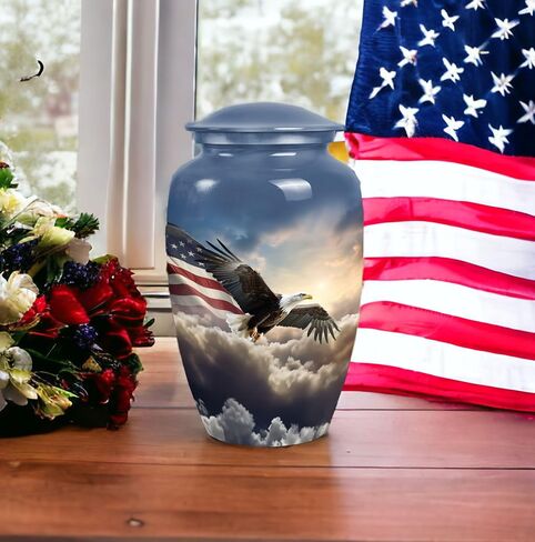 Eagle American Flag Flying Urn - Urn for Ashes Adult Male - Mini Urns for Human Ashes - Urn for Ashes for Women - Cremation Urns for Human Ashes - Blue Urns Combo 10inch & 3inch in Saudi Arabia