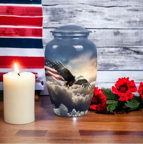 Eagle American Flag Flying Urn - Urn for Ashes Adult Male - Mini Urns for Human Ashes - Urn for Ashes for Women - Cremation Urns for Human Ashes - Blue Urns Combo 10inch & 3inch in Saudi Arabia