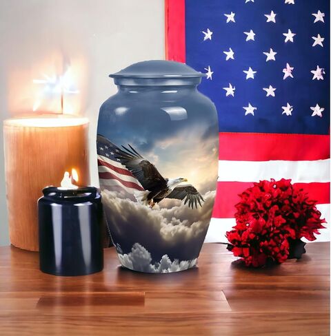 Eagle American Flag Flying Urn - Urn for Ashes Adult Male - Mini Urns for Human Ashes - Urn for Ashes for Women - Cremation Urns for Human Ashes - Blue Urns Combo 10inch & 3inch in Saudi Arabia