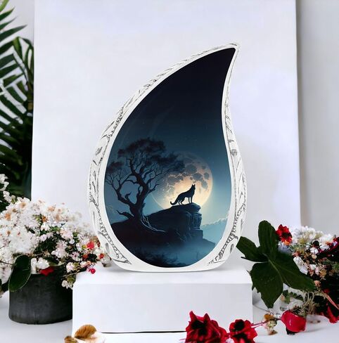 Moon Wolf Urns for Human Ashes Adult Female & Male, Cremation Large Urn for Human Ashes Women, Decorative Urns for Mom & Dad 10 Inch in Saudi Arabia
