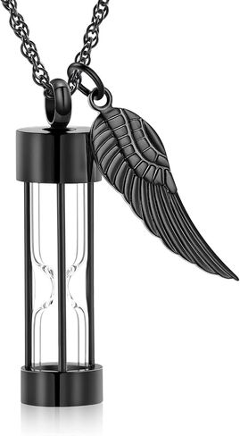 XSMZB Cremation Jewelry for Ashes Timeless Hourglass Cremation Memorial Pendant Stainless Steel Urn Necklace for Human Pet Ashes with Angel Wings in Kuwait