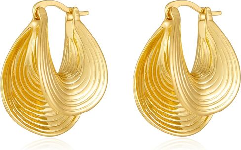 Gold Tone Textured Hoop Earrings 18K Gold Plated Medium Twisted Statement Hoops for Women Minimalist Jewelry in Saudi Arabia
