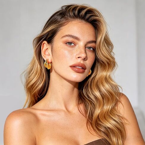 Gold Tone Textured Hoop Earrings 18K Gold Plated Medium Twisted Statement Hoops for Women Minimalist Jewelry in Saudi Arabia