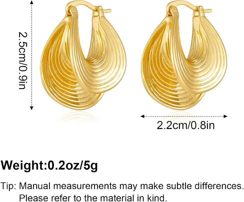 Gold Tone Textured Hoop Earrings 18K Gold Plated Medium Twisted Statement Hoops for Women Minimalist Jewelry in Saudi Arabia