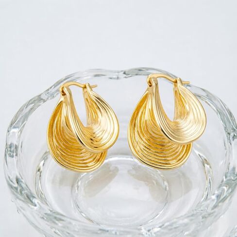 Gold Tone Textured Hoop Earrings 18K Gold Plated Medium Twisted Statement Hoops for Women Minimalist Jewelry in Saudi Arabia