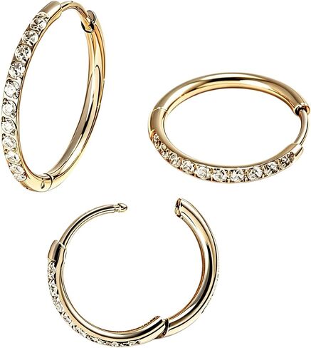 3 Pairs Cubic Zirconia Earrings Set Hoop Stainless Steel Earrings Set for Women Gold Color (12-14-16mm) in Kuwait