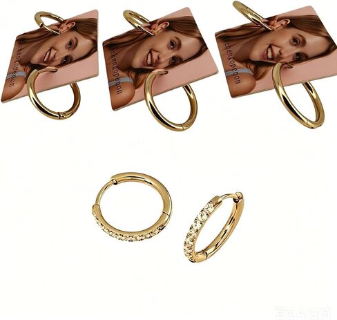 3 Pairs Cubic Zirconia Earrings Set Hoop Stainless Steel Earrings Set for Women Gold Color (12-14-16mm) in Kuwait