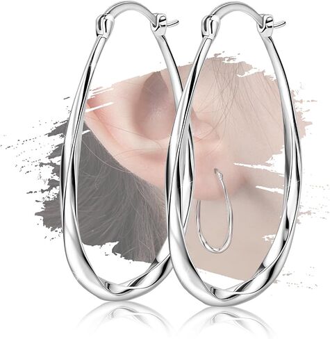 Sterling Sliver Hoop Earrings - Silver Oval Hoop Stud Earrings for Sensitive Ears for Women in Kuwait