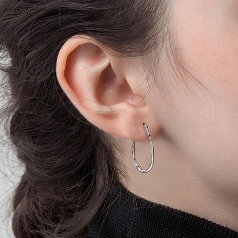Sterling Sliver Hoop Earrings - Silver Oval Hoop Stud Earrings for Sensitive Ears for Women in Kuwait