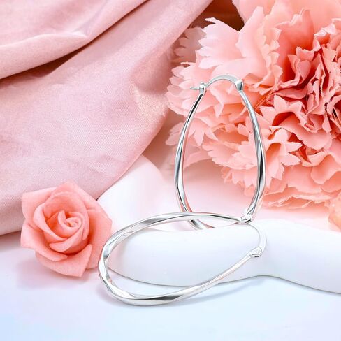 Sterling Sliver Hoop Earrings - Silver Oval Hoop Stud Earrings for Sensitive Ears for Women in Kuwait