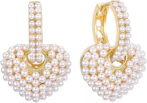 Pearl Hoop Earrings for Women | Unique Mismatched Gold and Silver Plated Pearl and Heart Dangle Earrings | Statement Hammered Gold Huggie Y2k Aesthetic Earrings in Saudi Arabia