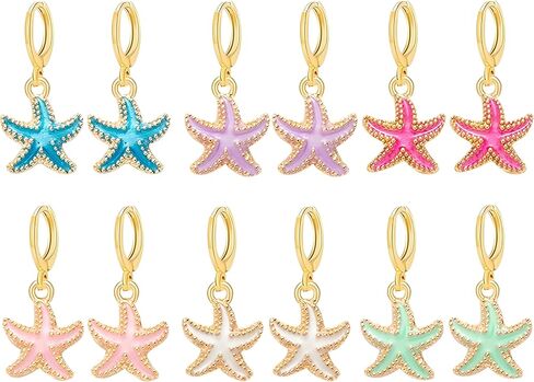 6 Pairs Starfish Earrings for Women Summer Beach Vacation Starfish Seashore Hoop Earrings Beach Jewelry in Kuwait