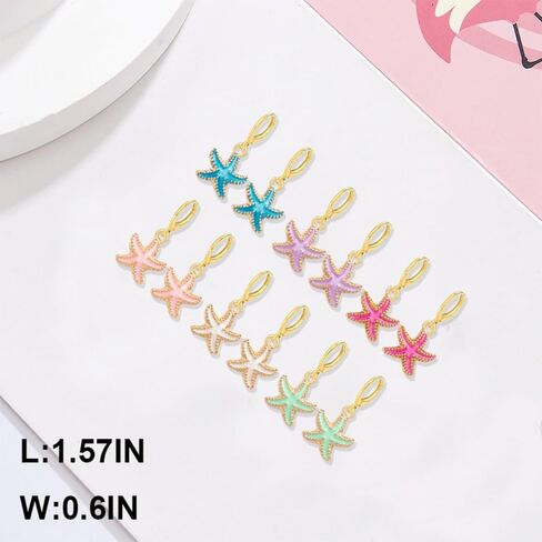 6 Pairs Starfish Earrings for Women Summer Beach Vacation Starfish Seashore Hoop Earrings Beach Jewelry in Kuwait
