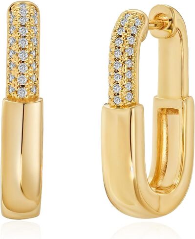 Hoop Earring for Women, 14K Gold Plated Cubic Zirconia Turquoise Square Shape Design Modern Jewelry in Saudi Arabia