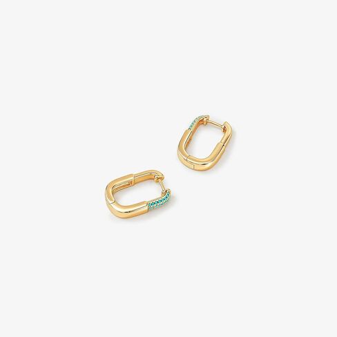 Hoop Earring for Women, 14K Gold Plated Cubic Zirconia Turquoise Square Shape Design Modern Jewelry in Saudi Arabia