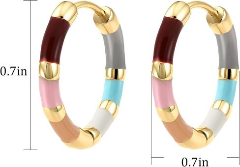 الملونة المينا هوب أقراط 14K مطلية بالذهب Huggie أقراط نابضة بالحياة يدويا بالتنقيط الفن مجوهرات صغيرة اليومية أقراط هدية in Kuwait