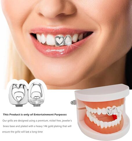 GIFIKOI 9Pcs Silver Plated Grillz Teeth Caps for Women Men Fake Tooth Cap Grill Dental Jewelry Kit for Teeth Mouth Hip Hop Vampire Halloween Party Single Grillz Jewelry Set Silvery in Saudi Arabia