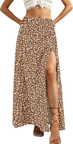Women Summer Boho Floral Slit Maxi Skirt Split Thigh High Waisted Long Skirts in Saudi Arabia