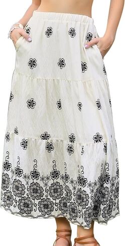Allegra K Boho Maxi Skirt for Women Ruffle Hem A Line Elastic High Waist Elegant Flowy Flared Long Skirts in Kuwait